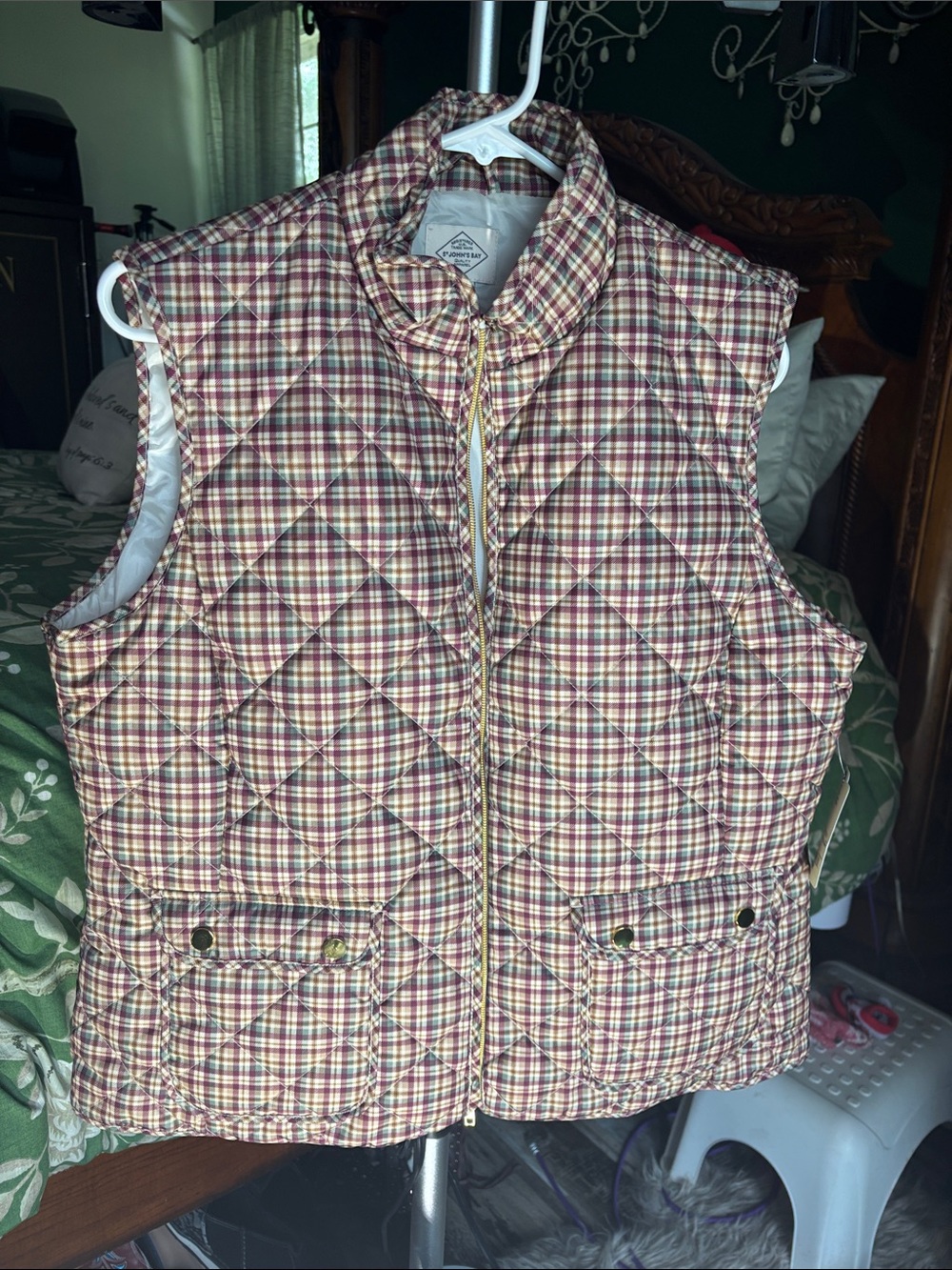 St John’s Bay Quilted Plaid Puffer Vest - Women's Sleeveless Jacket